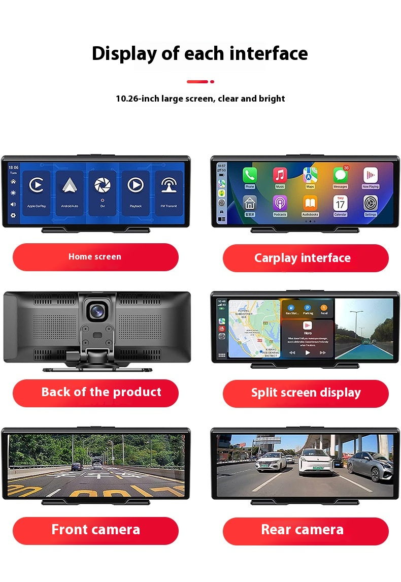 Câmara de Carro Dupla com GPS, Touch Screen e Carplay